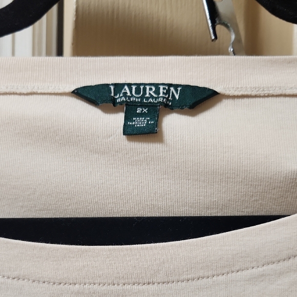 Ralph Lauren Light Cream and Navy Blue color 3/4 Sleeve Boxy Blouse - Picture 2 of 5